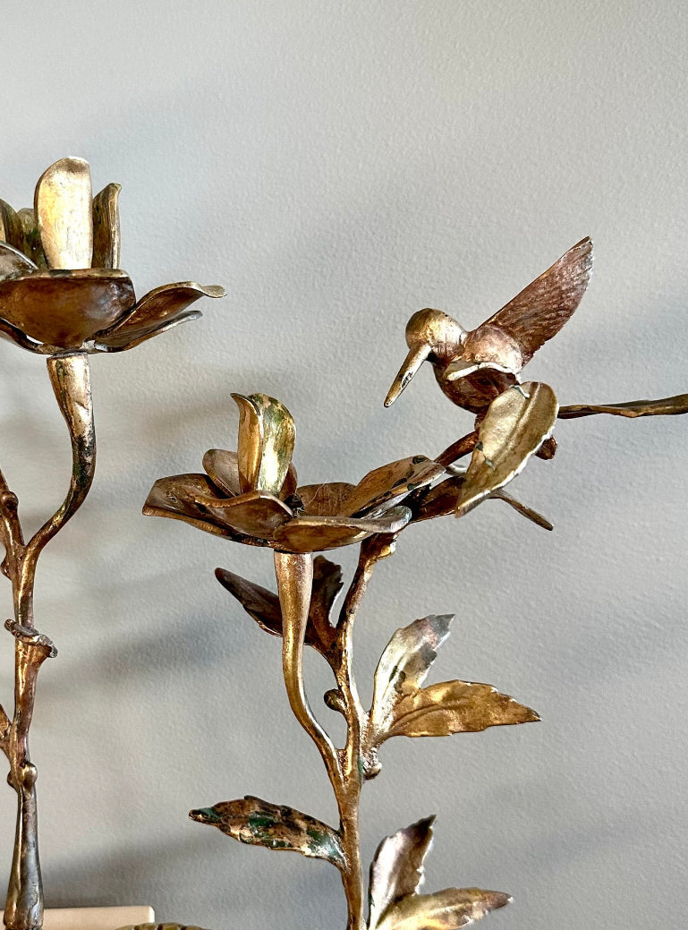 Brass Hummingbird Candlestick Holders (Pair)