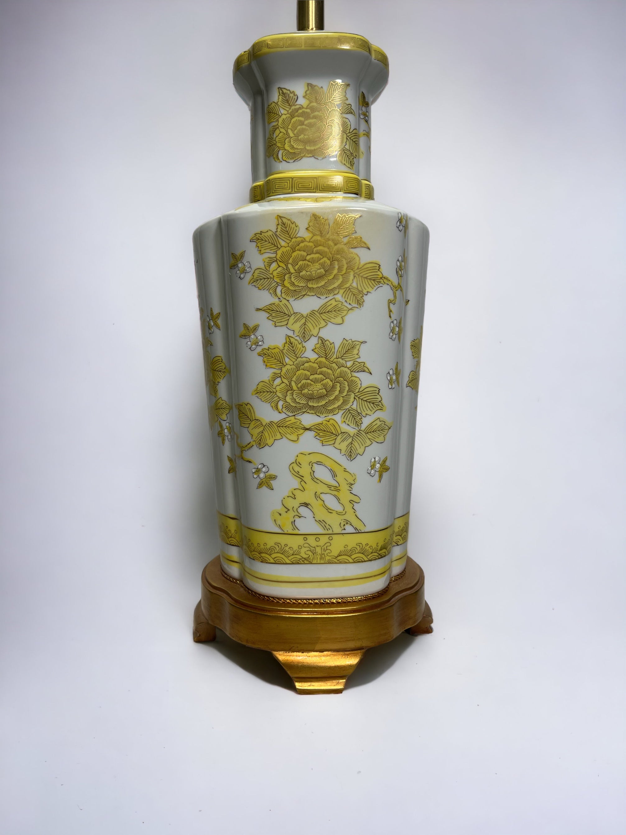 1950s Yellow / Gold Sheen Chinoiserie Lamp (SOLD)