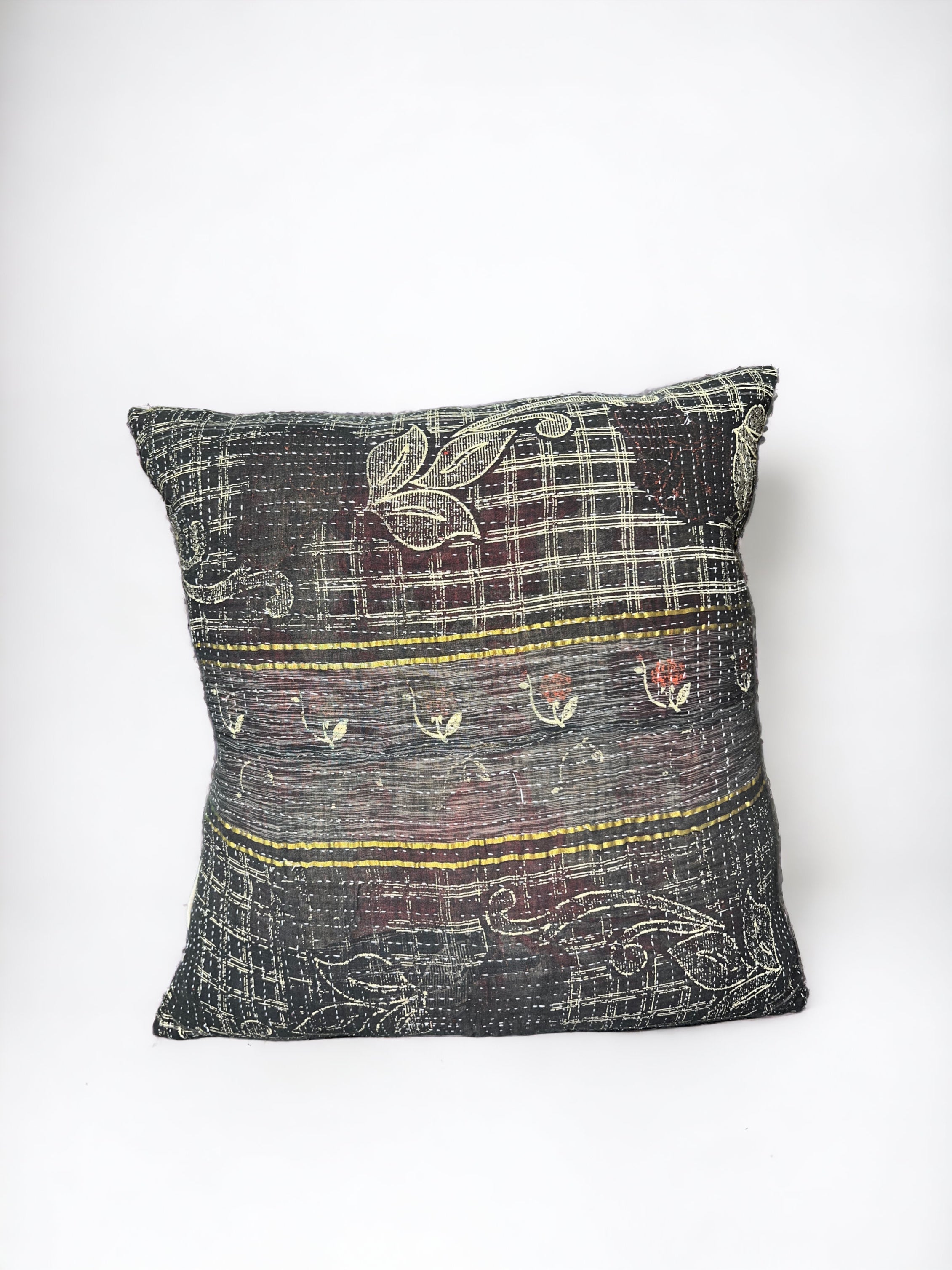 Black Hand-Made Charcoal Quilted Pillow