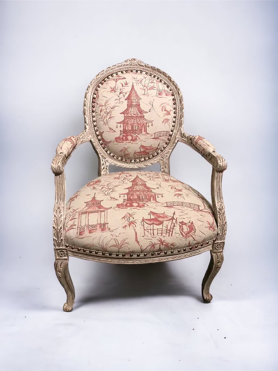 1940s Vintage French Louis XVI Asian Linen Chair