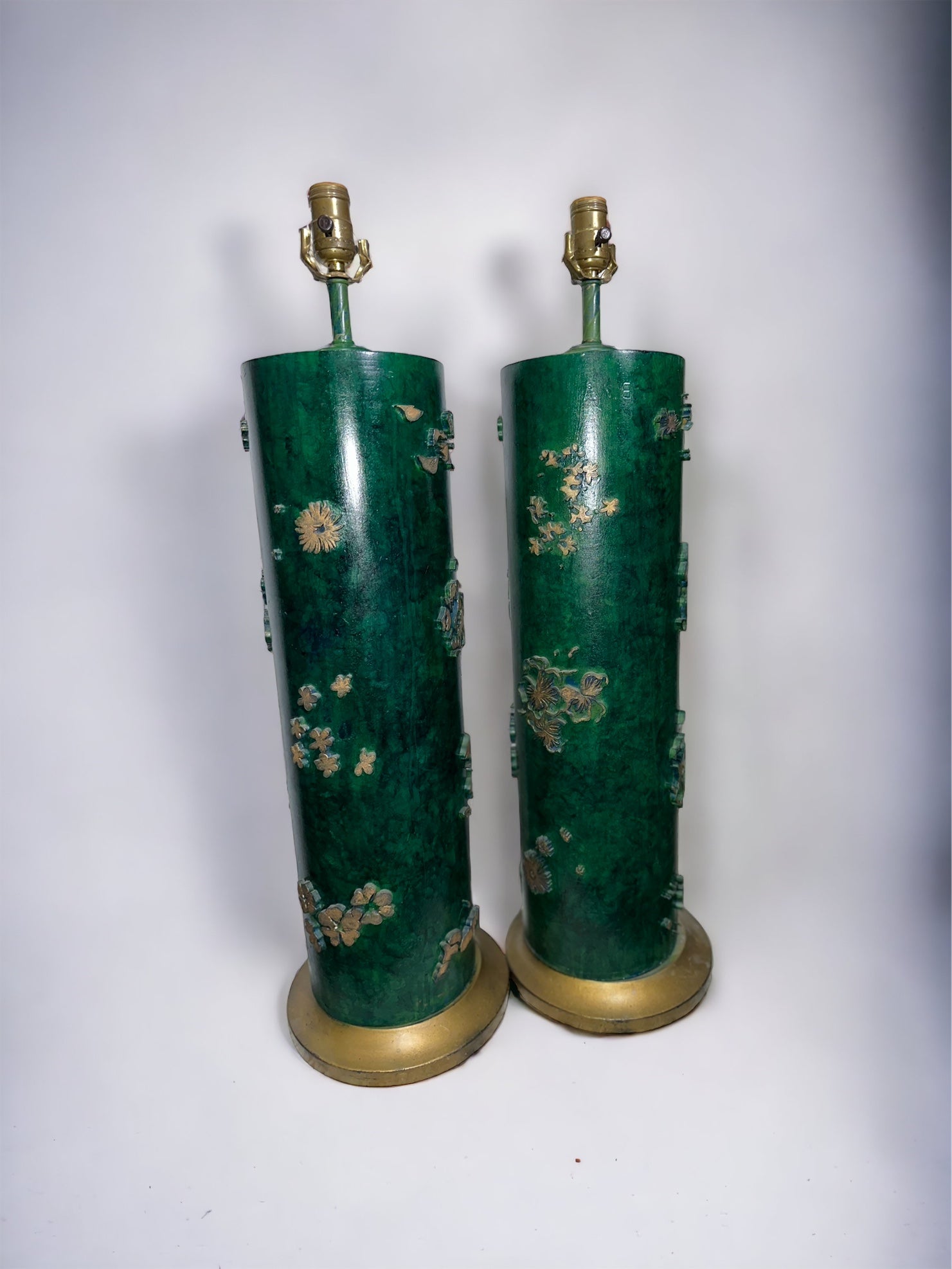 Green Hand Crafted Wallpaper Roller Lamps (pair)