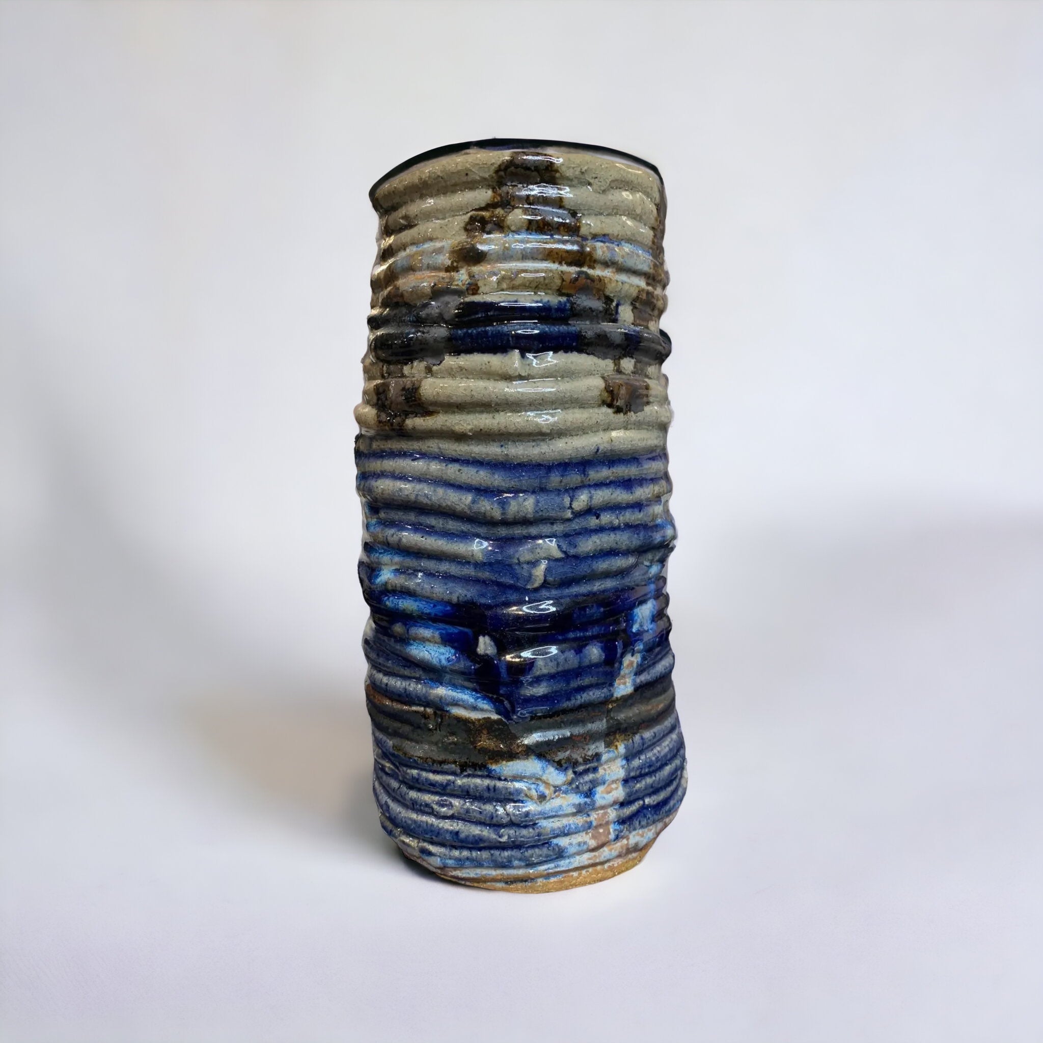 Blue + Cream Drip Studio Pot