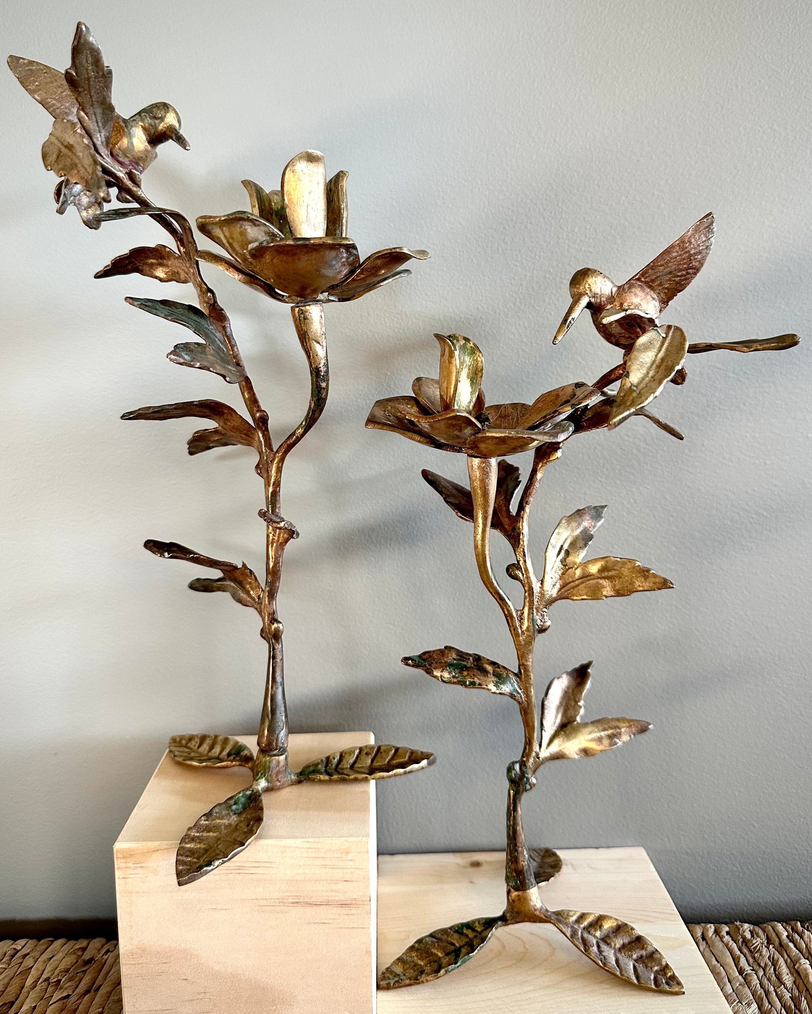 Brass Hummingbird Candlestick Holders (Pair)